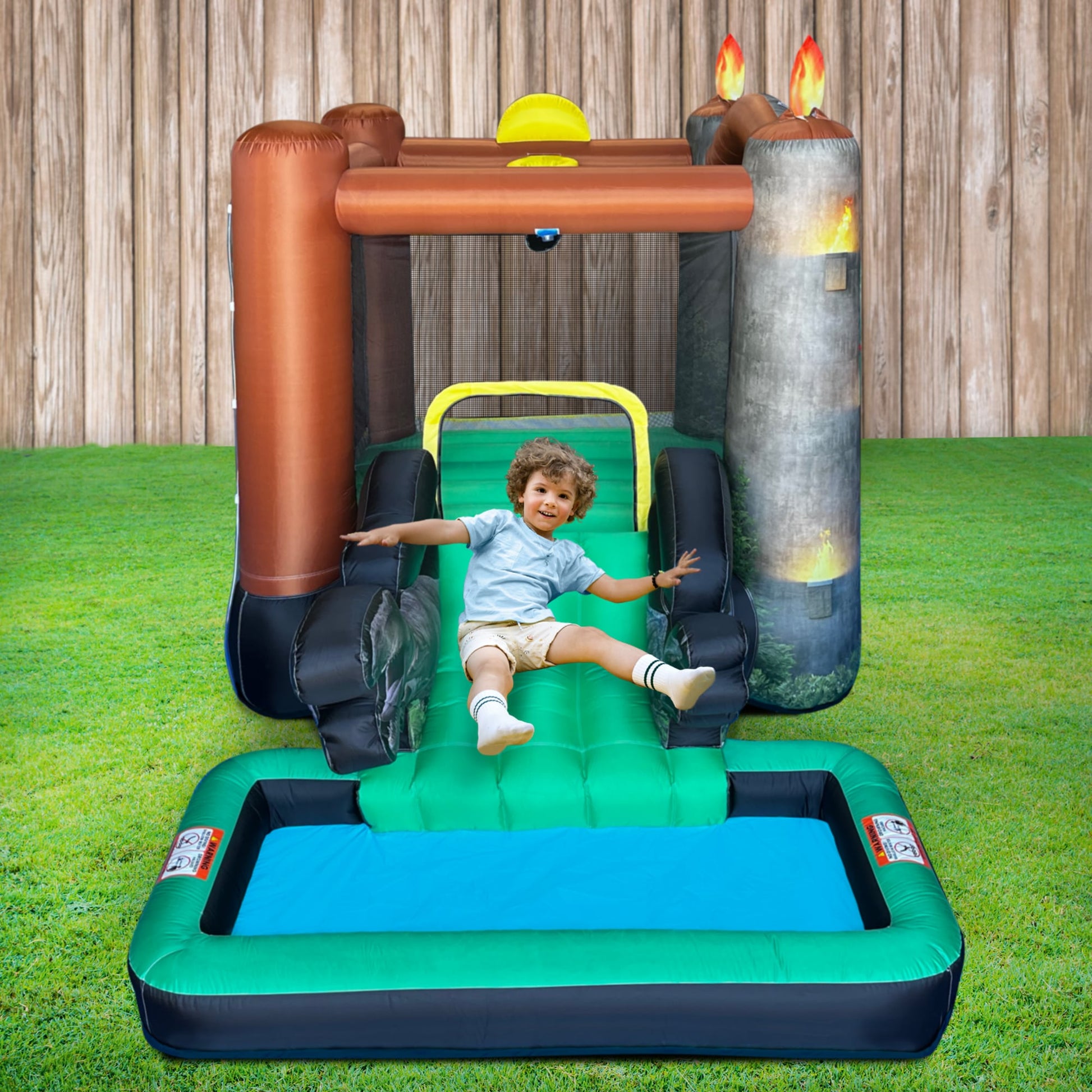 Jurassic Waterslide Bounce House In Use
