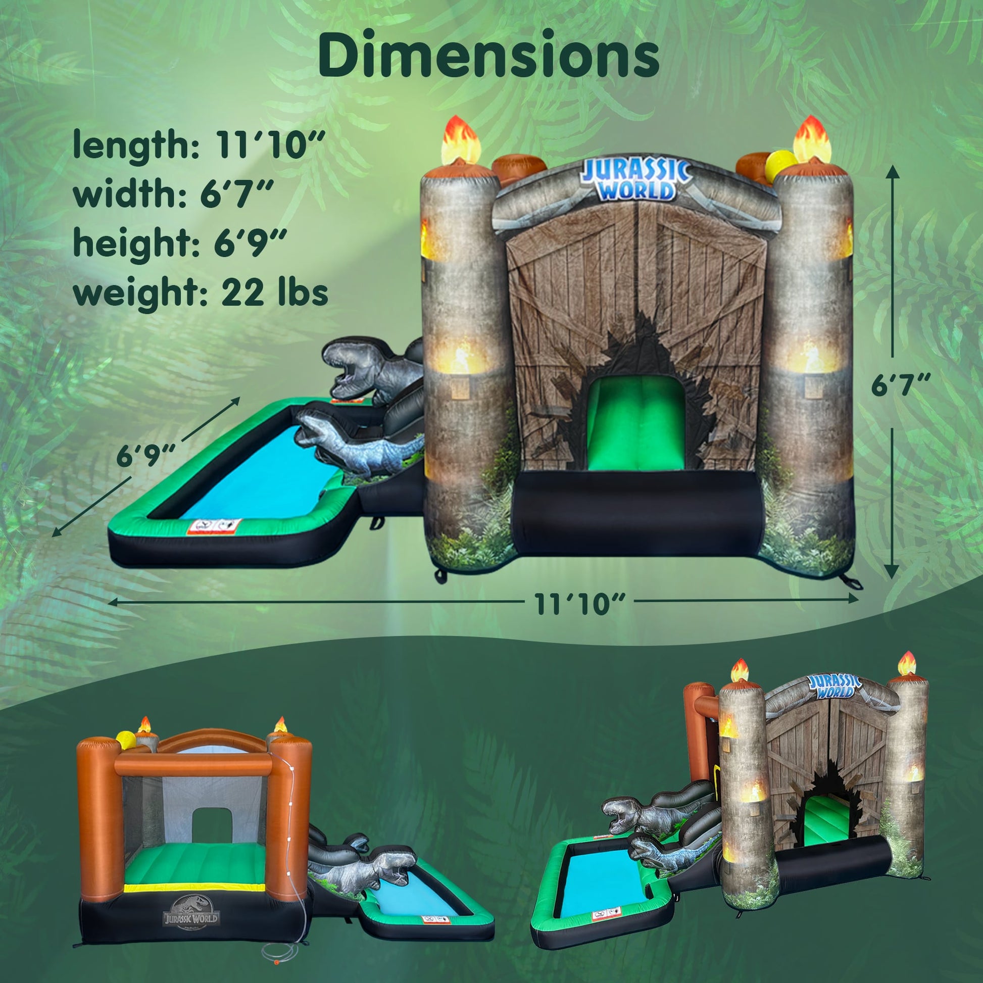 Dimensions for Jurassic World Bounce House Waterslide