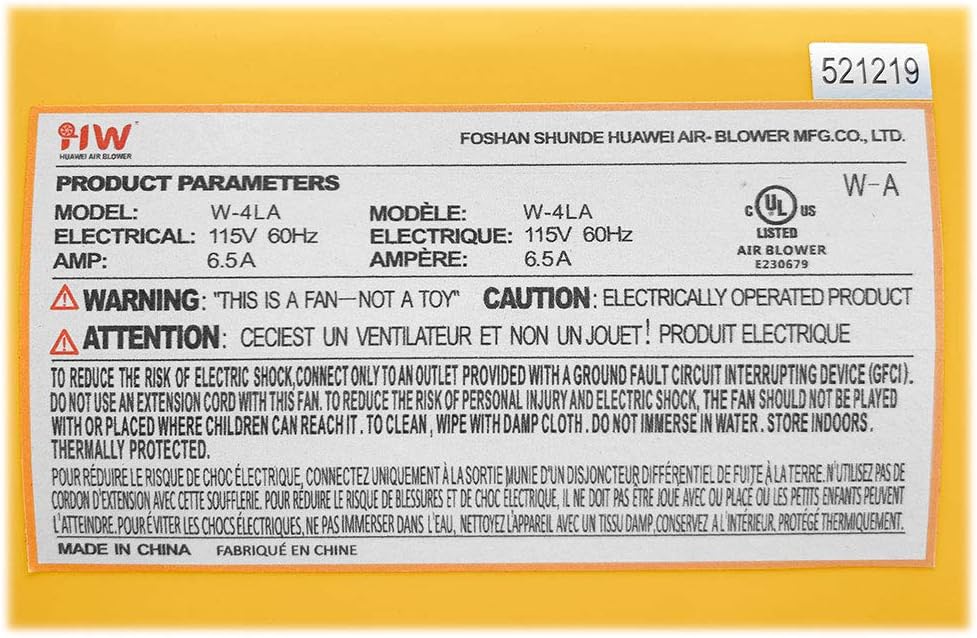 Safety Label for REH 0.75HP Bounce House Air Blower | Funormous