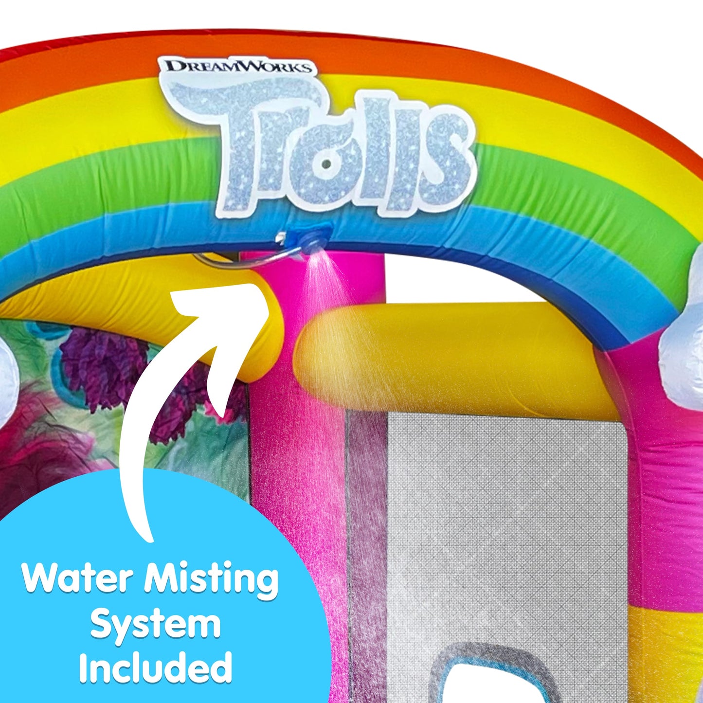 Closeup of the Bounce House showing location of water misting system