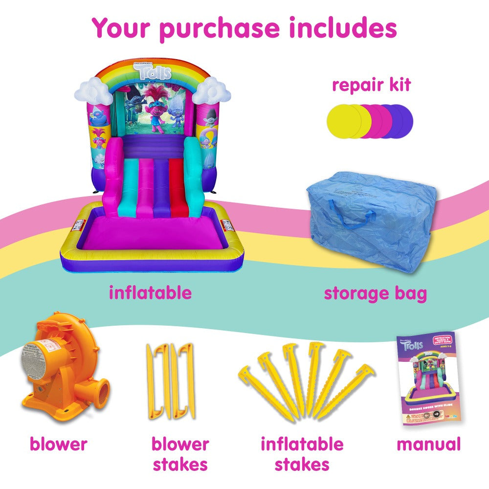 Trolls bounce house water slide with pool