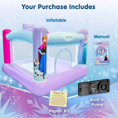 Frozen inflatable playhouse with accessories on a light blue background