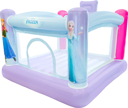 Inflatable play structure with Frozen theme featuring characters and colors.