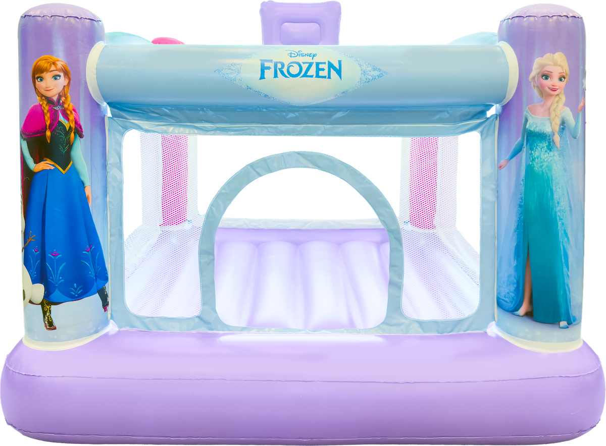 Inflatable playhouse featuring characters from Disney's Frozen with a purple and blue color scheme.