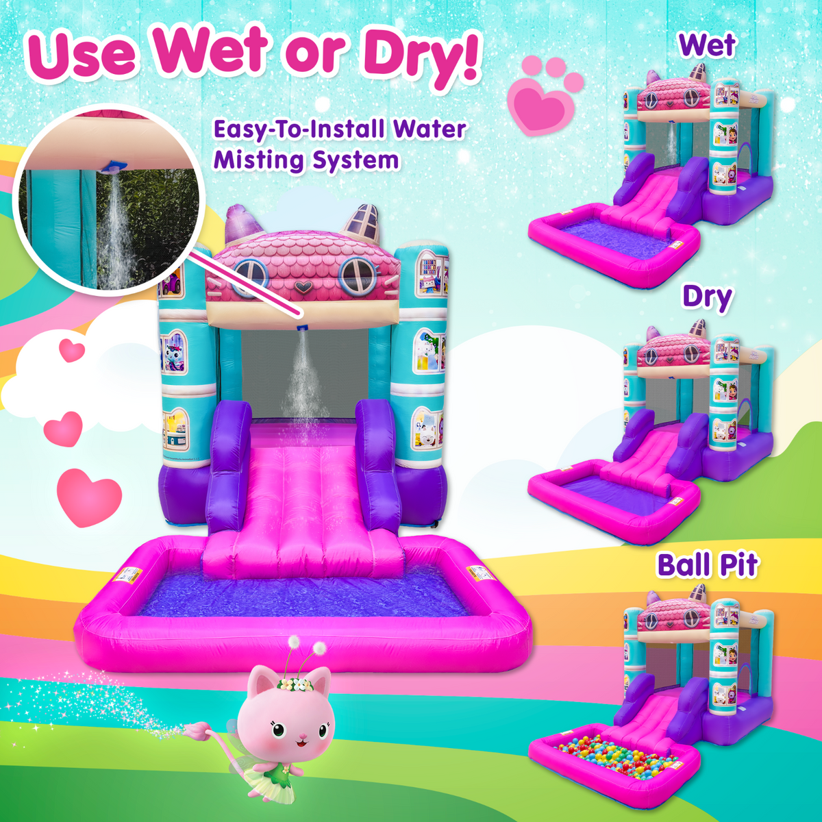 Gabby Dollhouse Bounce House Waterslide-Wet or Dry Use